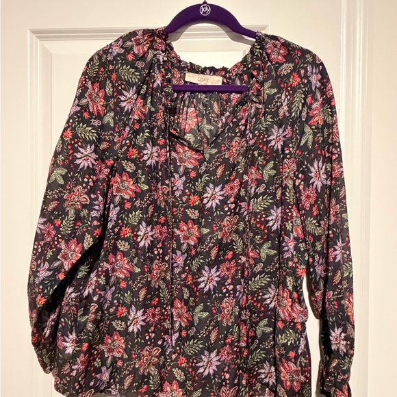 LOFT Tops - LOFT Black Floral V-Neck Long Sleeve Blouse